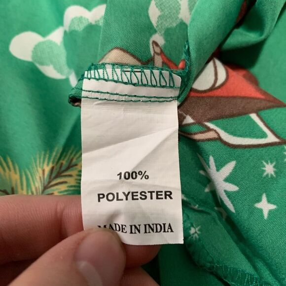 Alvish Mens Green Christmas Hawaiian Surfing Santa Button Down Shirt Size Medium - Picture 3 of 6